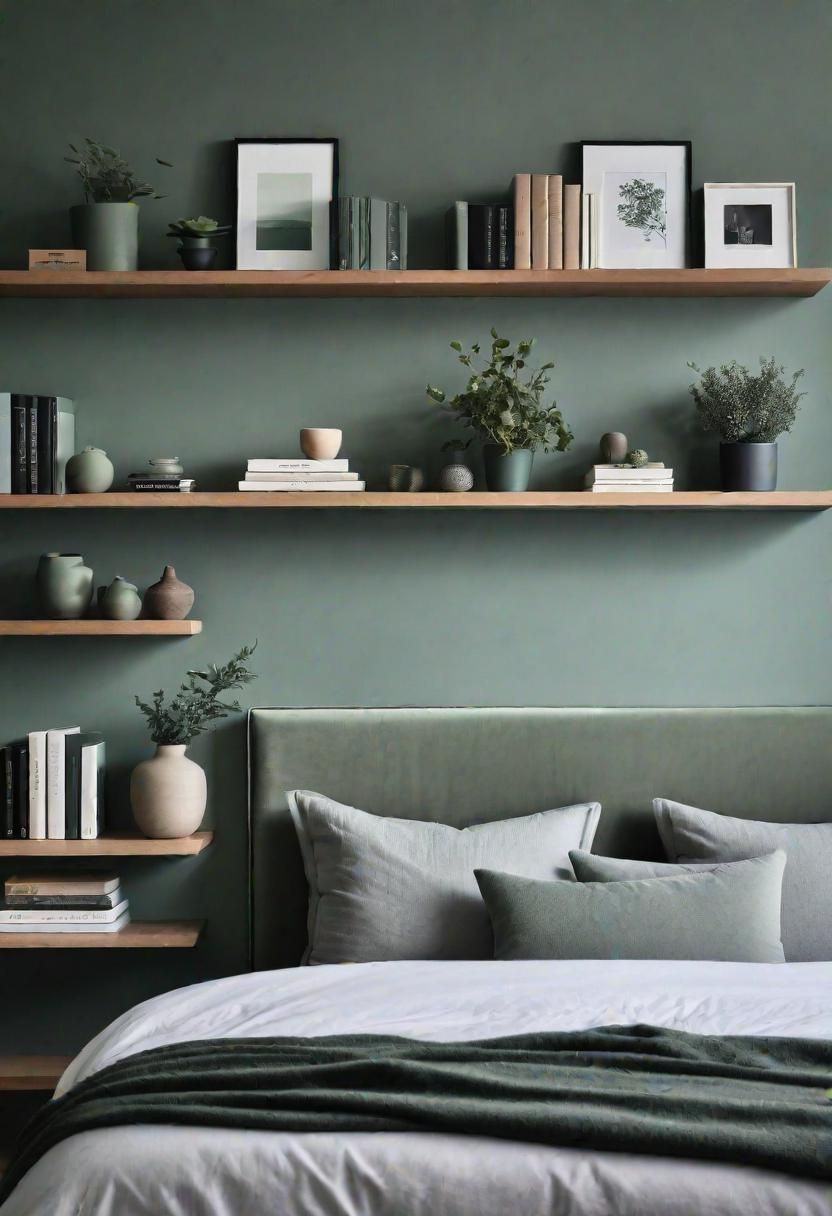 3. Sage and Grey Floating Shelf Ideas