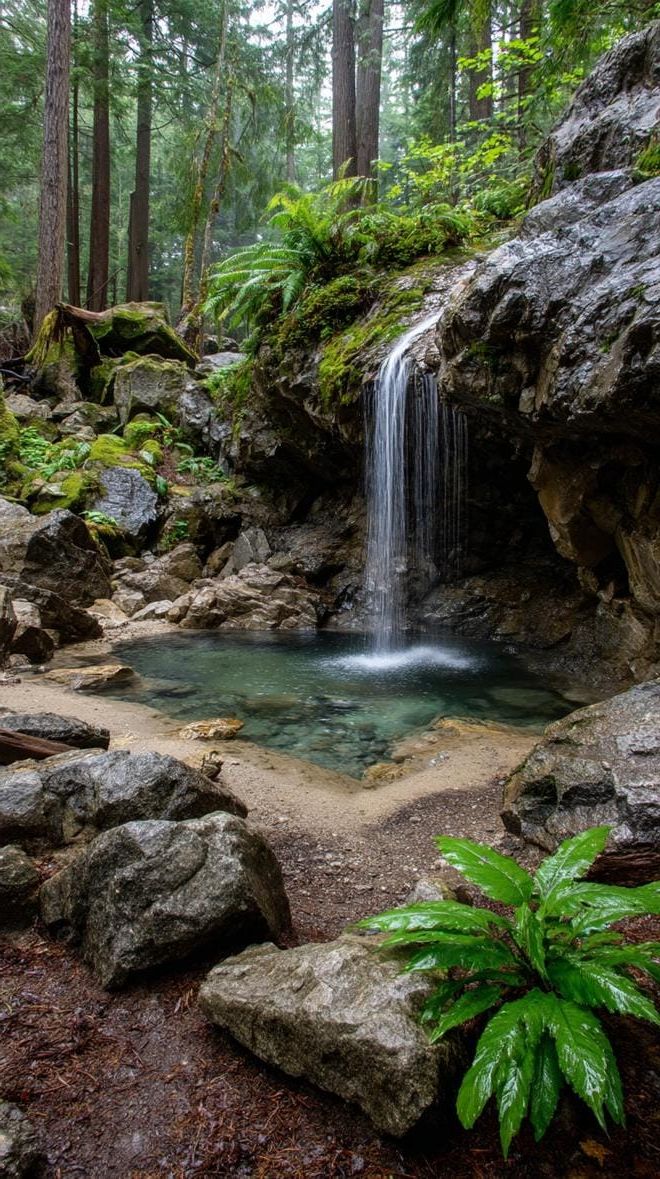 22. A hidden waterfall behind hanging forest vines