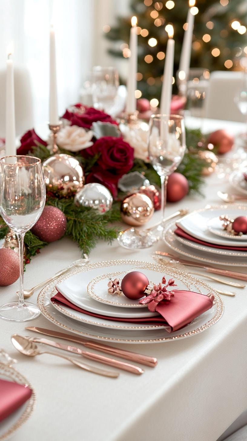 16. Glam Tablescape with Metallic Accents and Florals