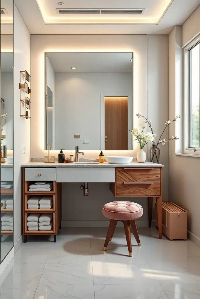 Custom Vanity Stations With Built-In Seating