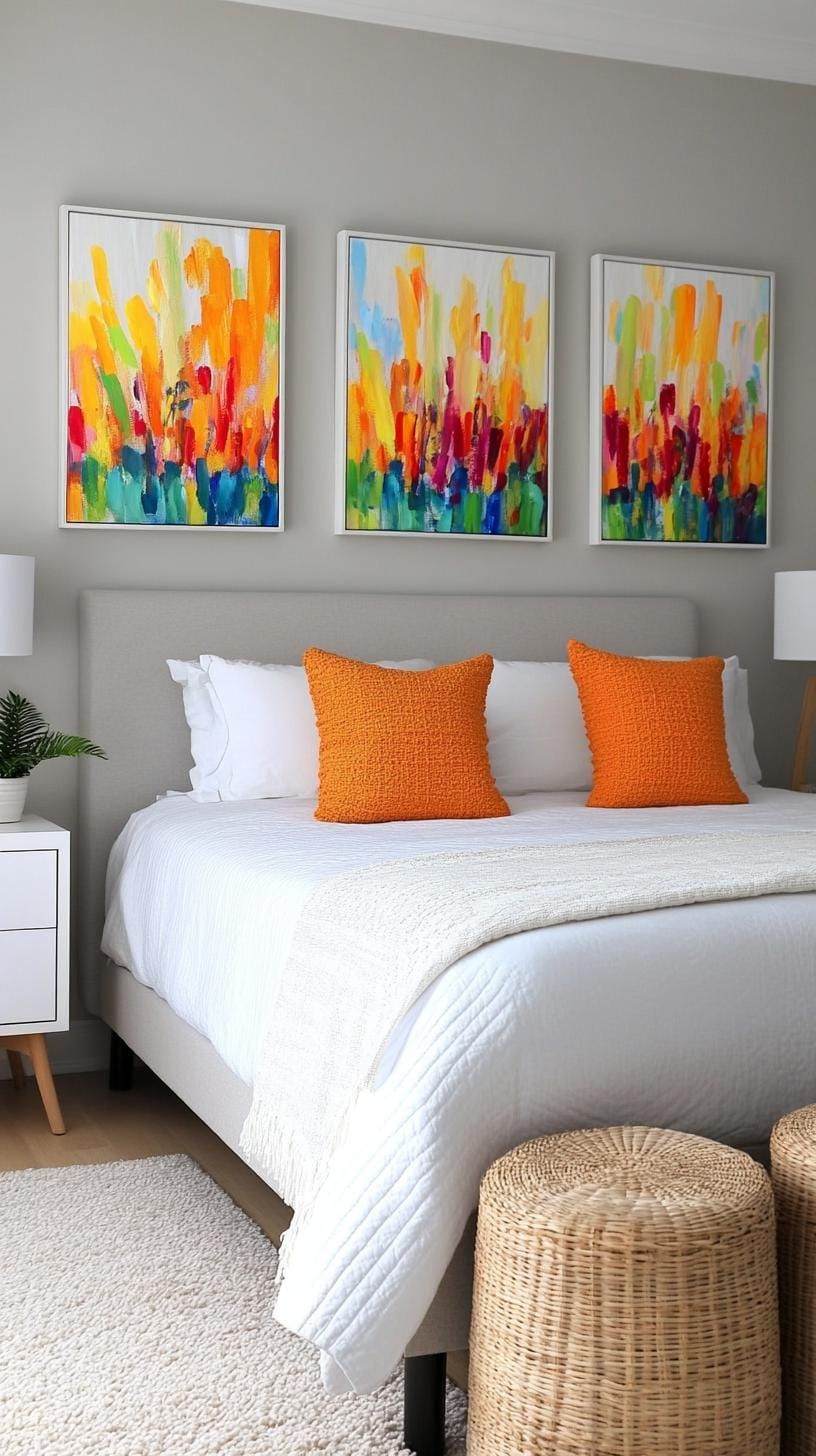 19. Abstract print gallery wall over the bed - photo 3