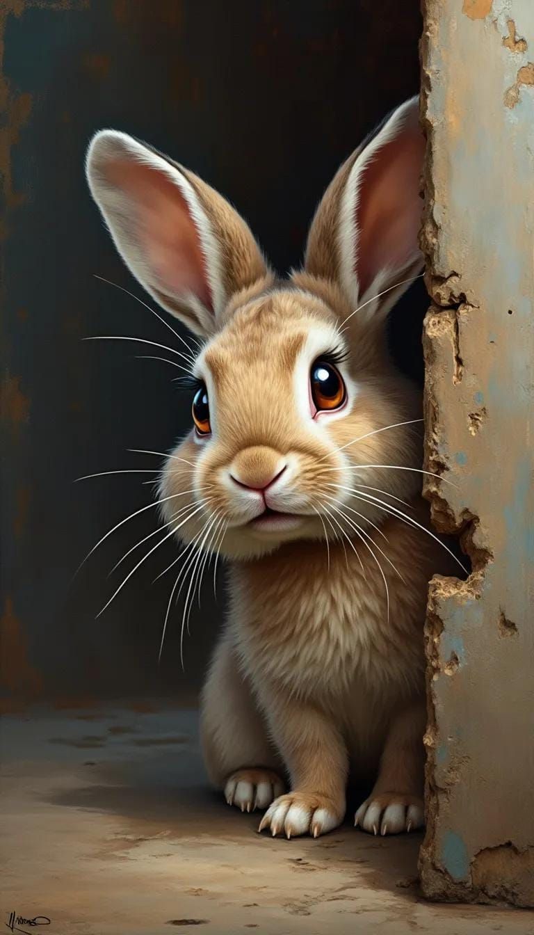 4. Realistic Bunny Peeking Behind A Wall - photo 2