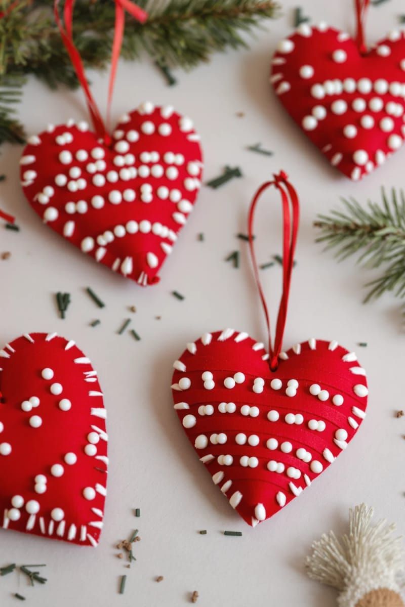 29. Scandinavian Felt Heart Ornaments with Beads - photo 3