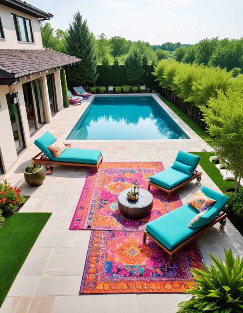 Bright Outdoor Rugs and Pool Accessories