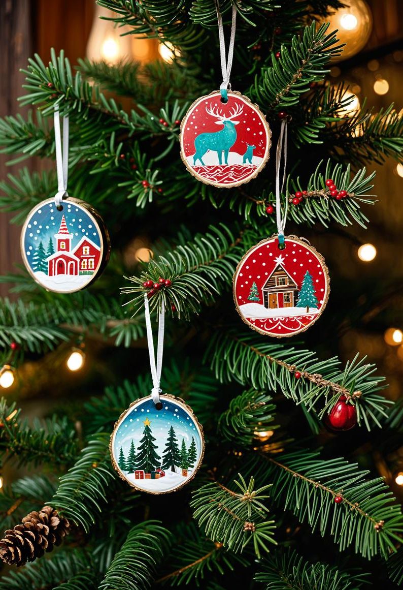 5. Rustic Hand-Painted Wood Ornaments - photo 2