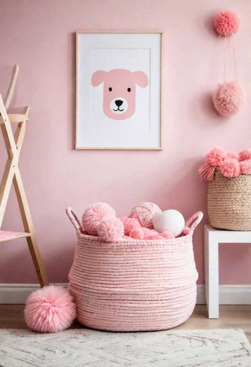 14. Pink Pom Pom Storage Basket