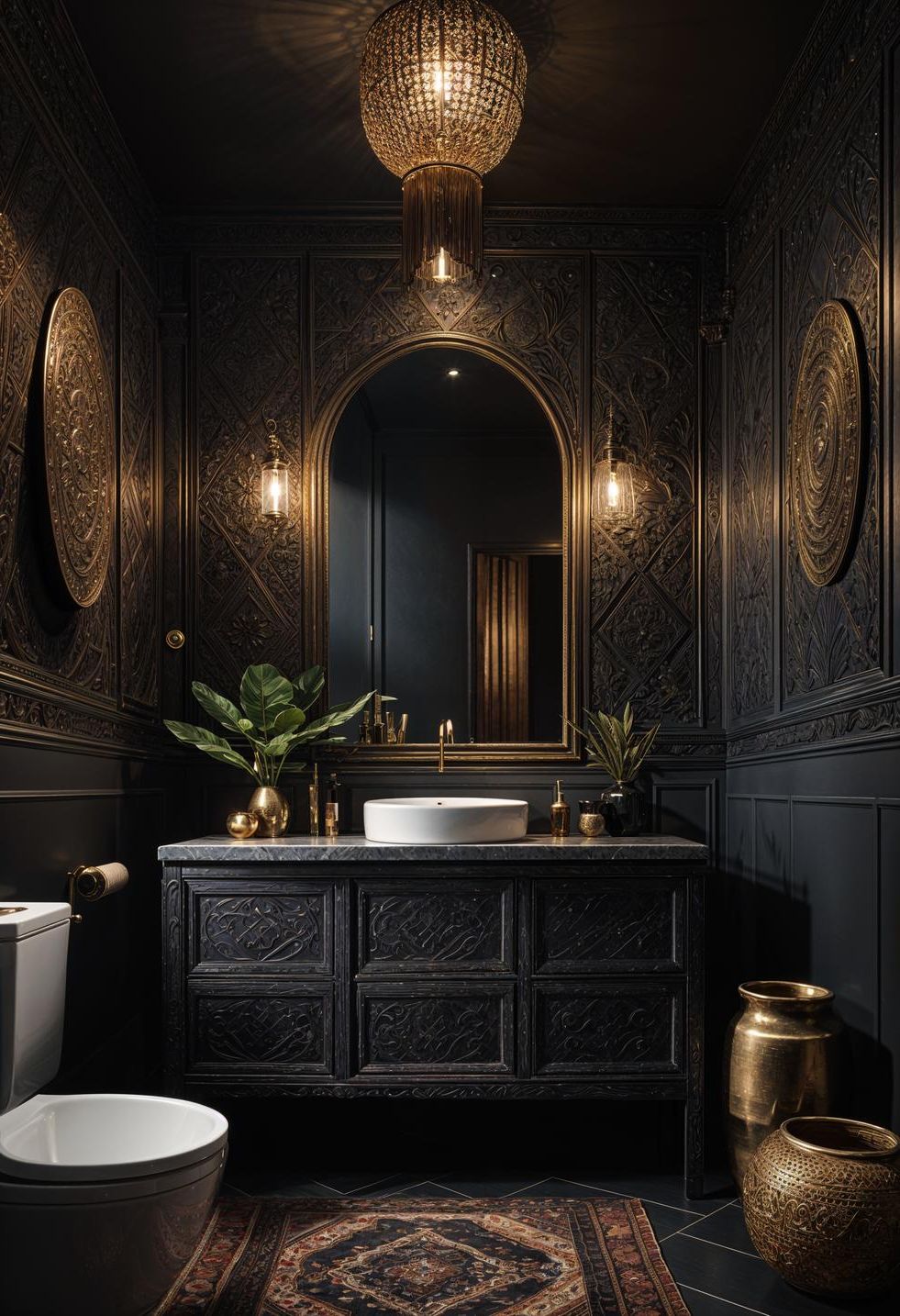 5. Charcoal Boho Bathroom Retreat