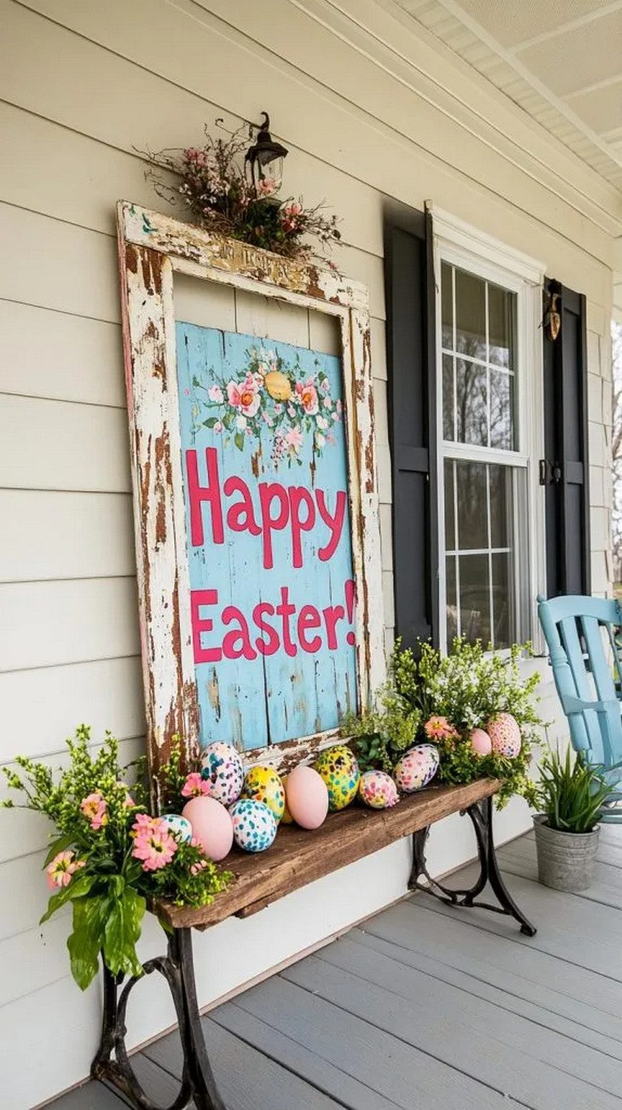 13. Whimsical Easter Window Frame Decor
