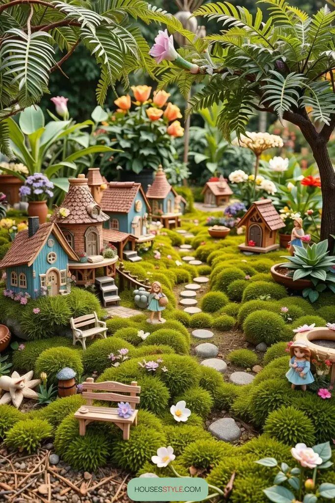 Miniature Houses and Whimsical Figurine Scenes