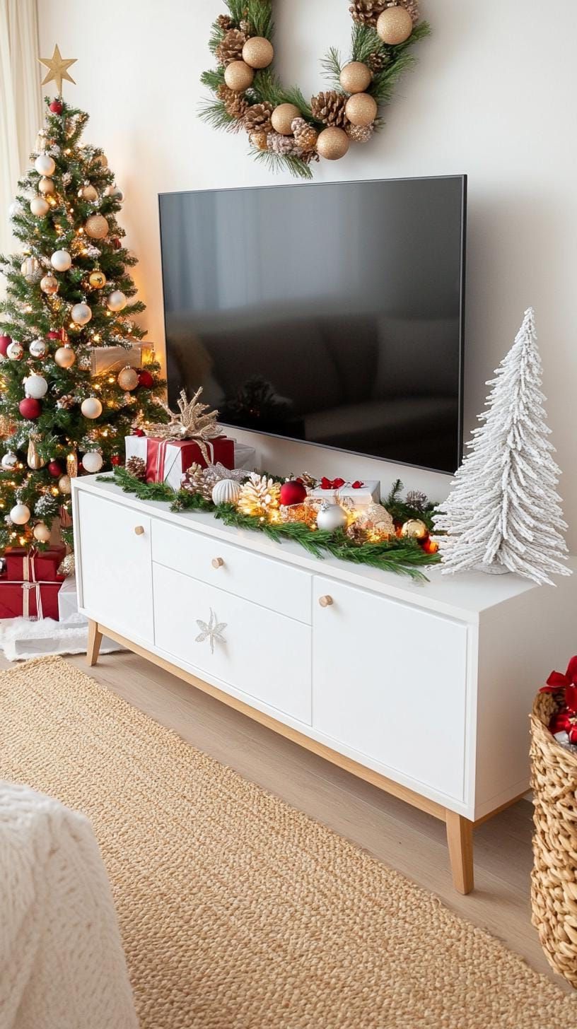 14. Simple Scandi TV stand in white and wood tones - photo 2