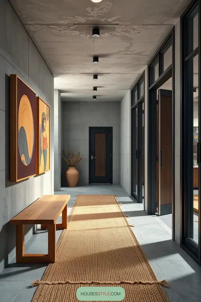 Rugged Charm With Unfinished Concrete Hallways