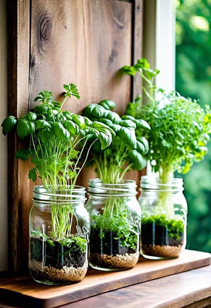 4. Mason Jar Herb Garden Setup