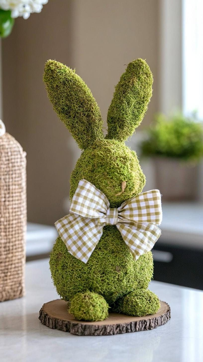 13. Moss-Covered Bunny With Gingham Bow - photo 2