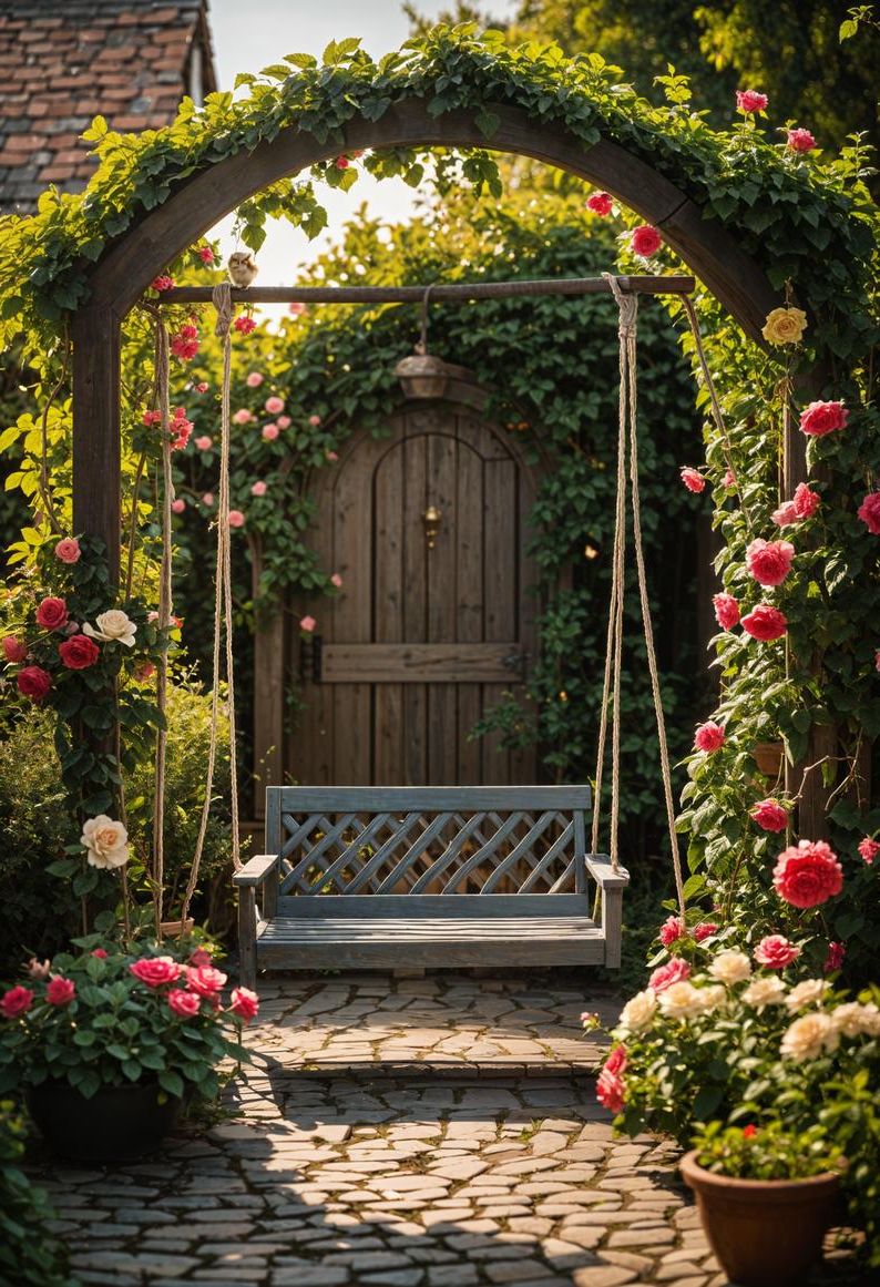 5. Cottage Garden with a Wooden Swing