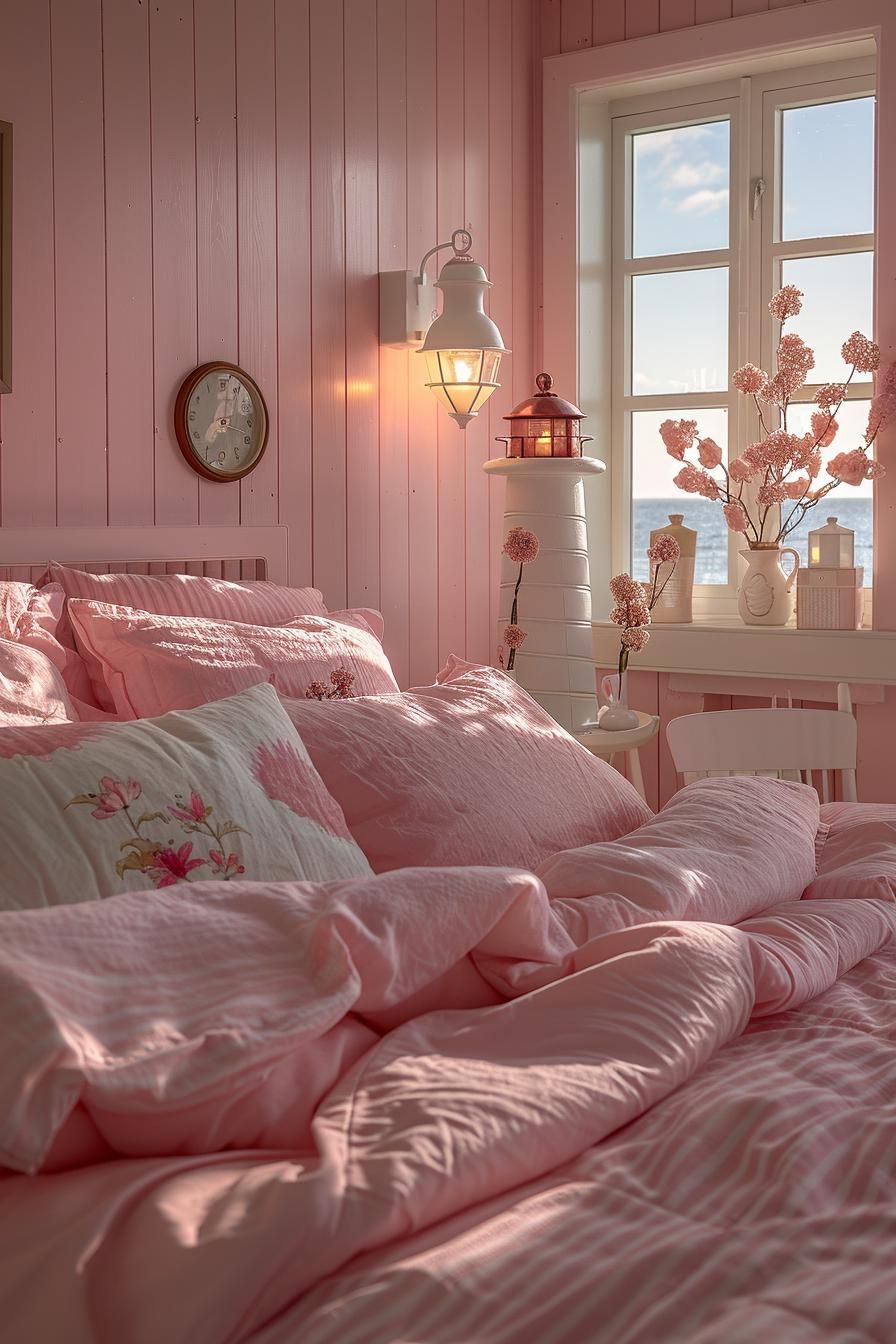 15. Lighthouse-Inspired Pink Coastal Decor - photo 3