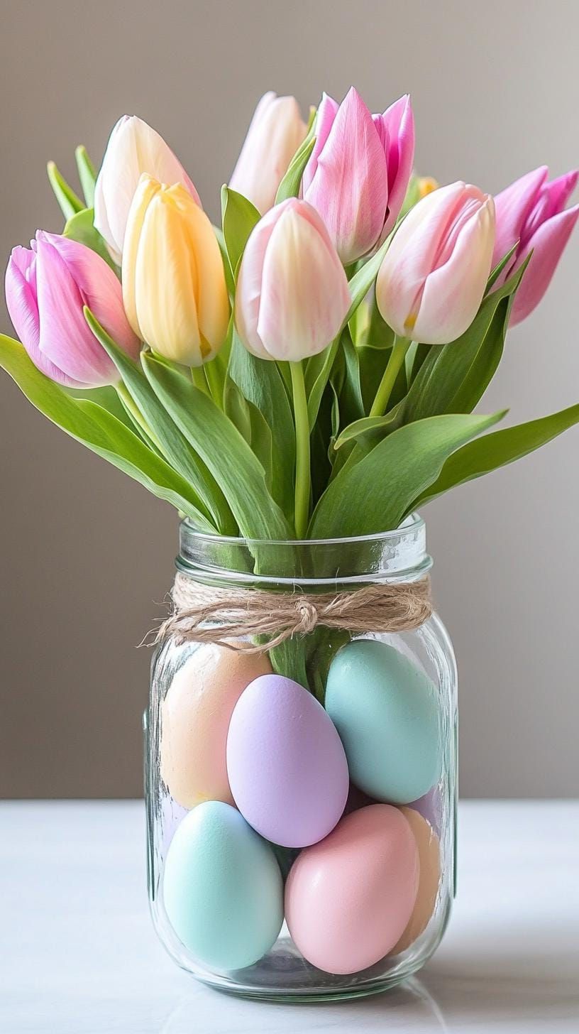 8. Mason Jar With Eggs And Tulips - photo 2