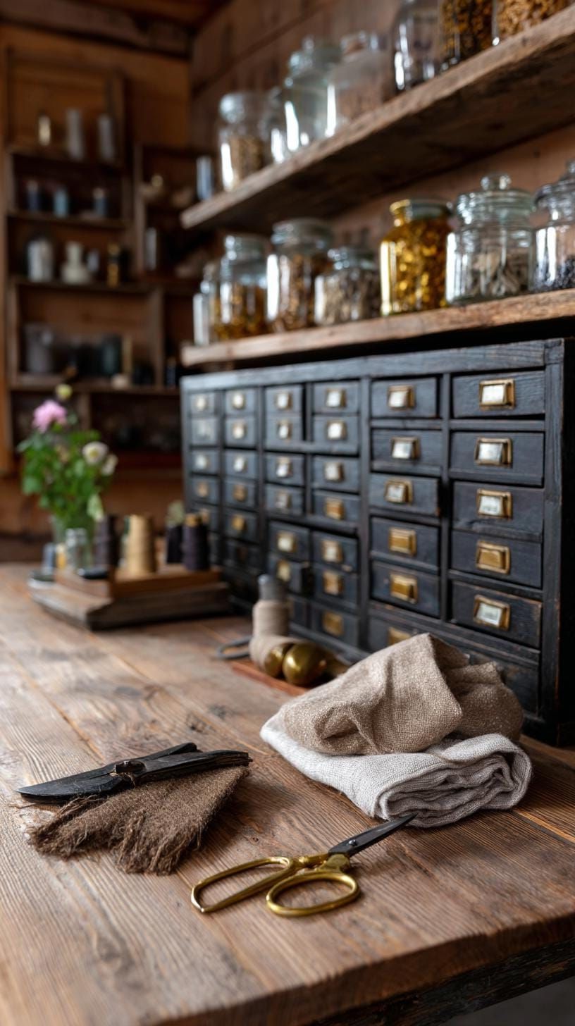 11. Vintage Craft Room With Moody Apothecary Drawers - photo 2