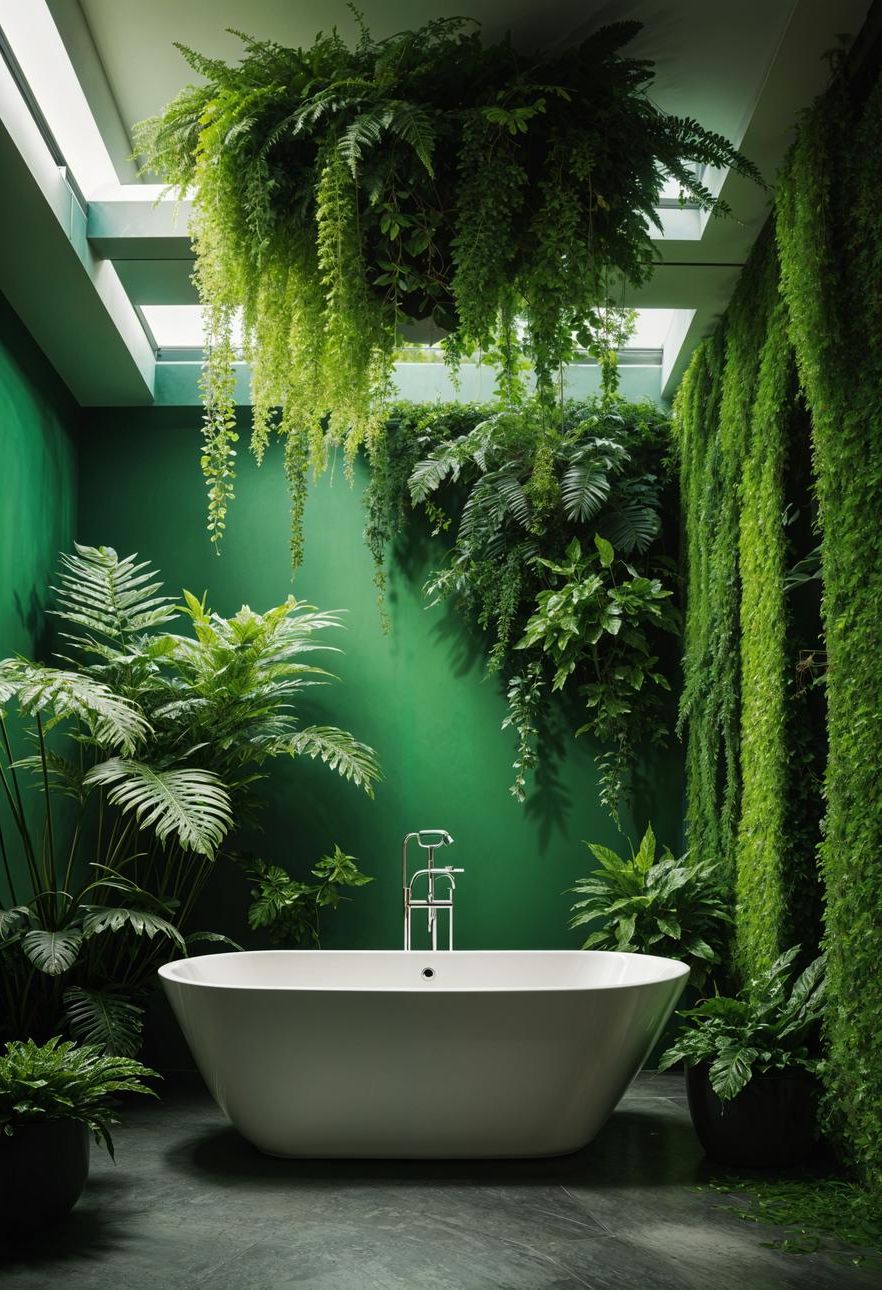 1. Lush Green Bathroom Oasis