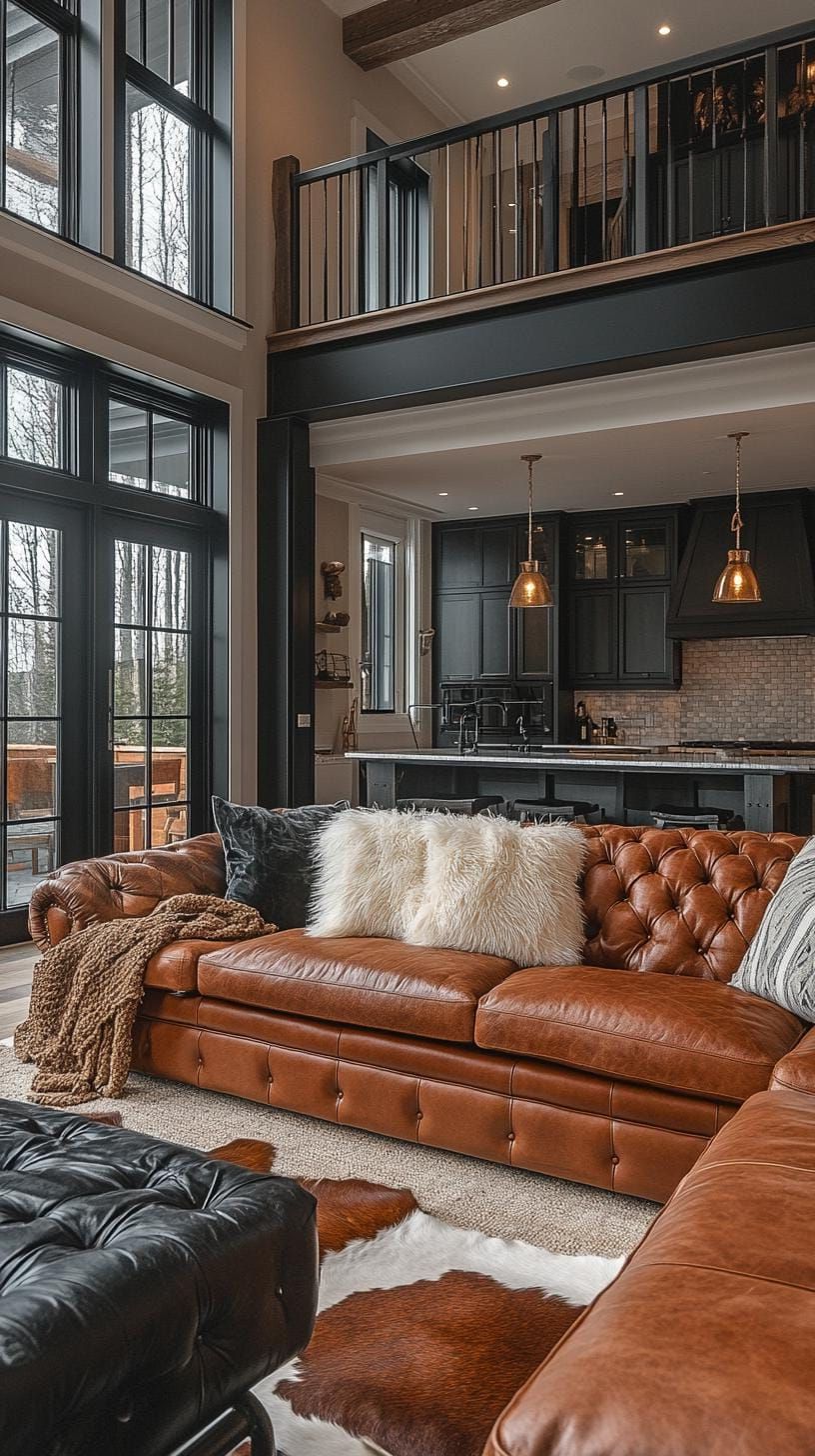 13. Living Room With Cowhide Rugs and Throws