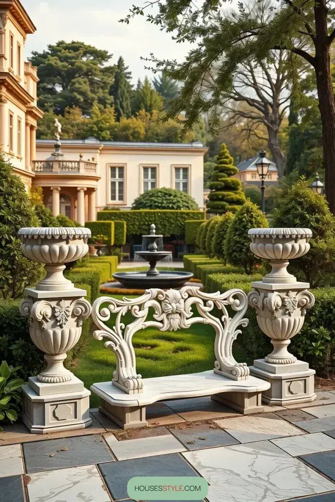 Carved Marble Benches for Grand Estates