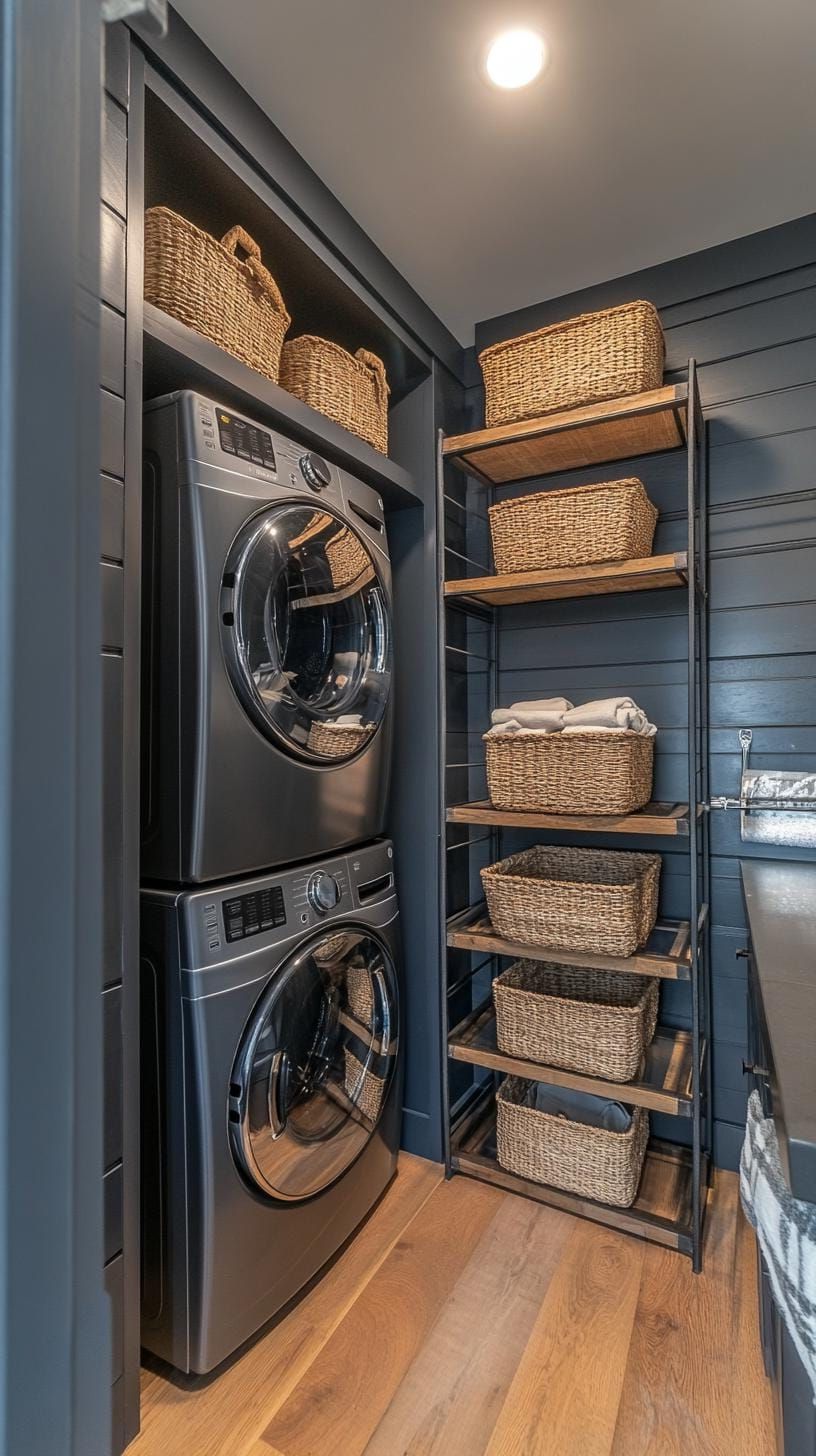 15. Industrial black and white laundry room with metal shelving - photo 2