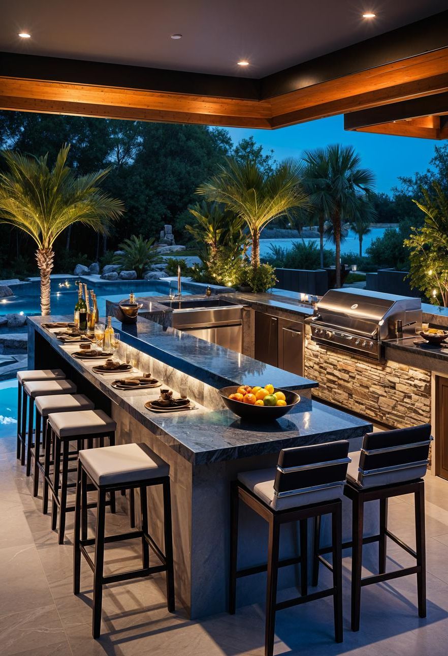 20. Poolside Luxury Kitchen Setup