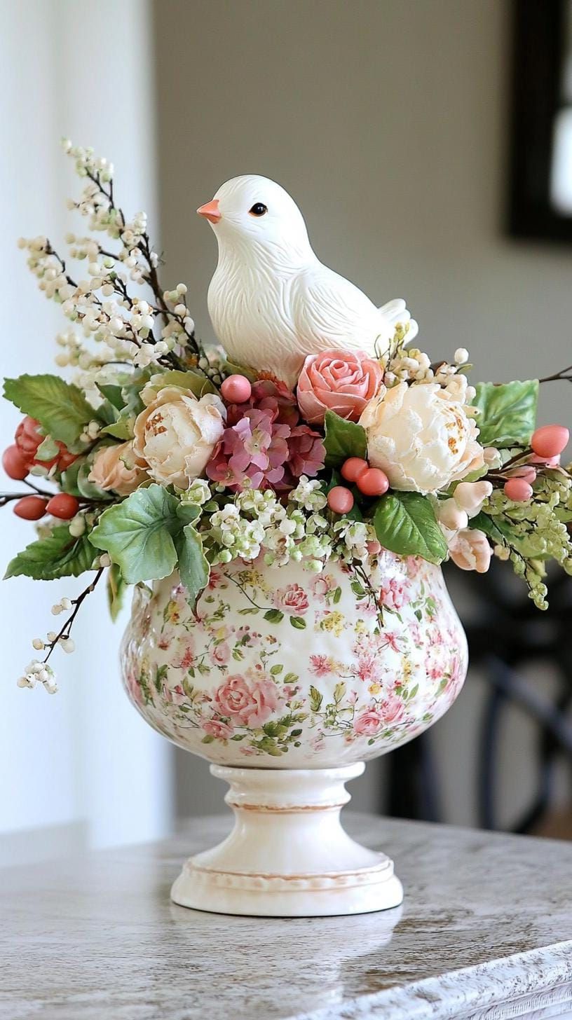 15. Vintage Ceramic Bunny And Hen Centerpiece