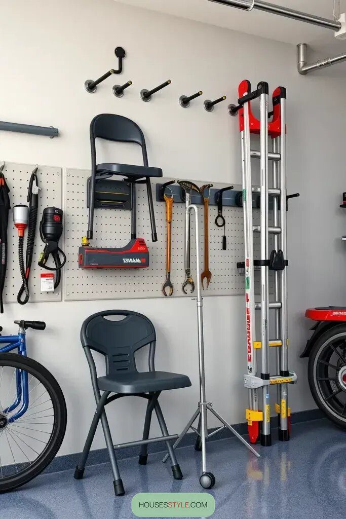 Store Folding Chairs and Ladders on Hooks