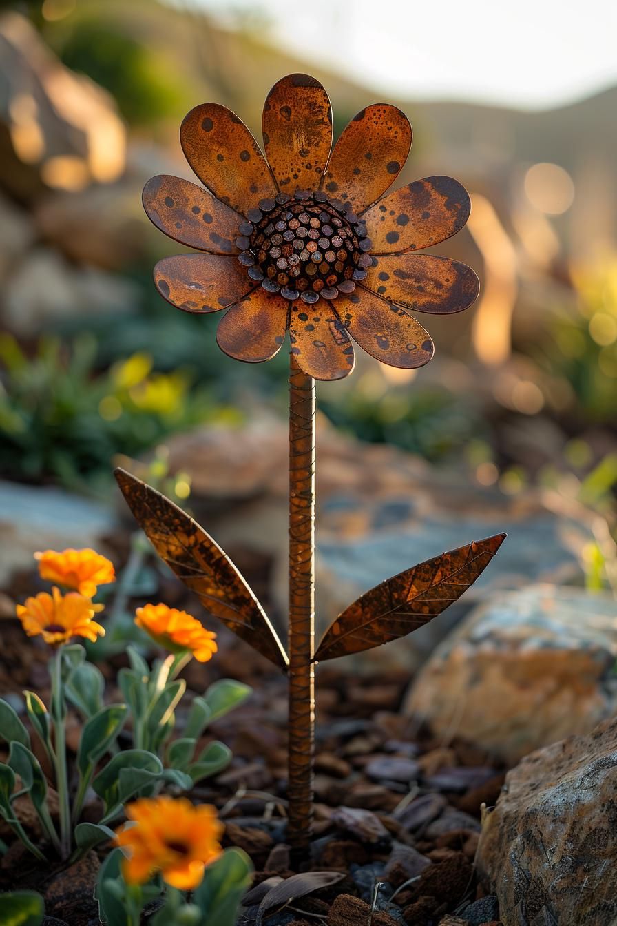 2. Handmade Metal Flower Sculptures