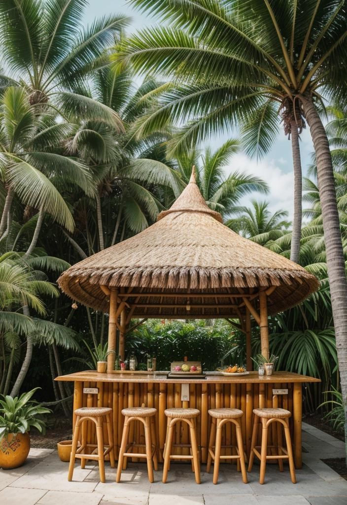 3. Bamboo Tiki Bar Outdoor Kitchen