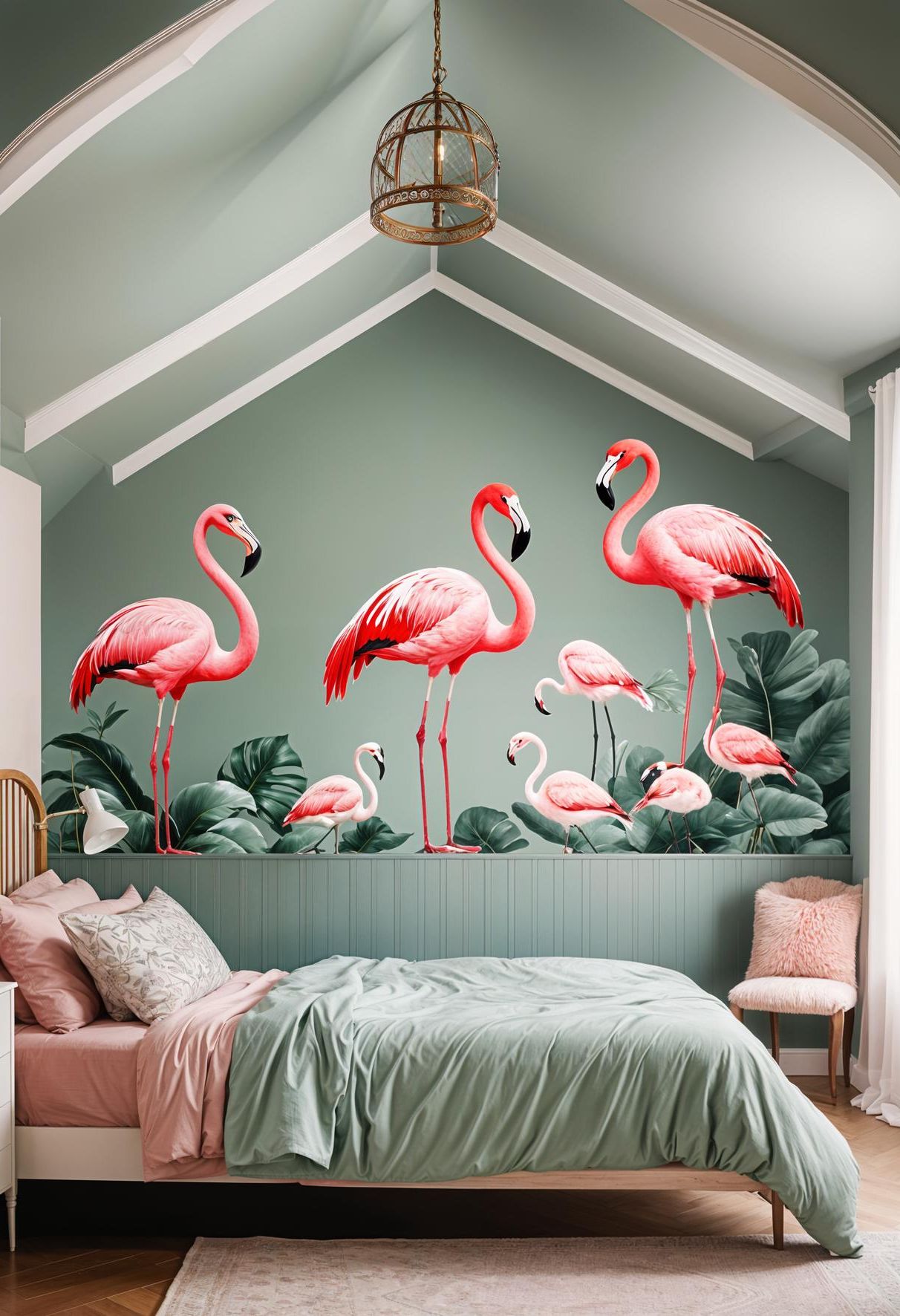 3. Flamingo Decals on Sage Walls - photo 3