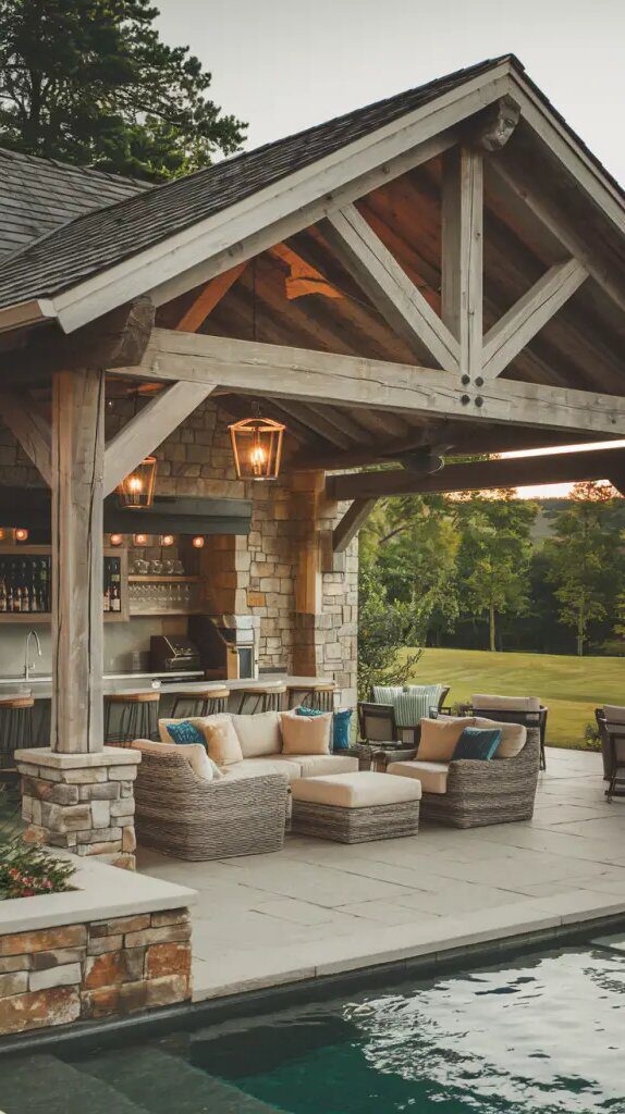 Wooden Beam Accents for a Rustic Pavilion