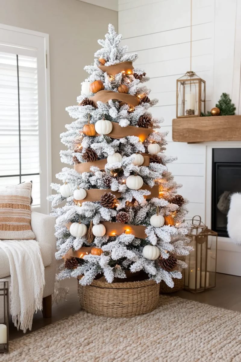 2. Flocked Tree with Cinnamon Sticks and Pinecones - photo 2