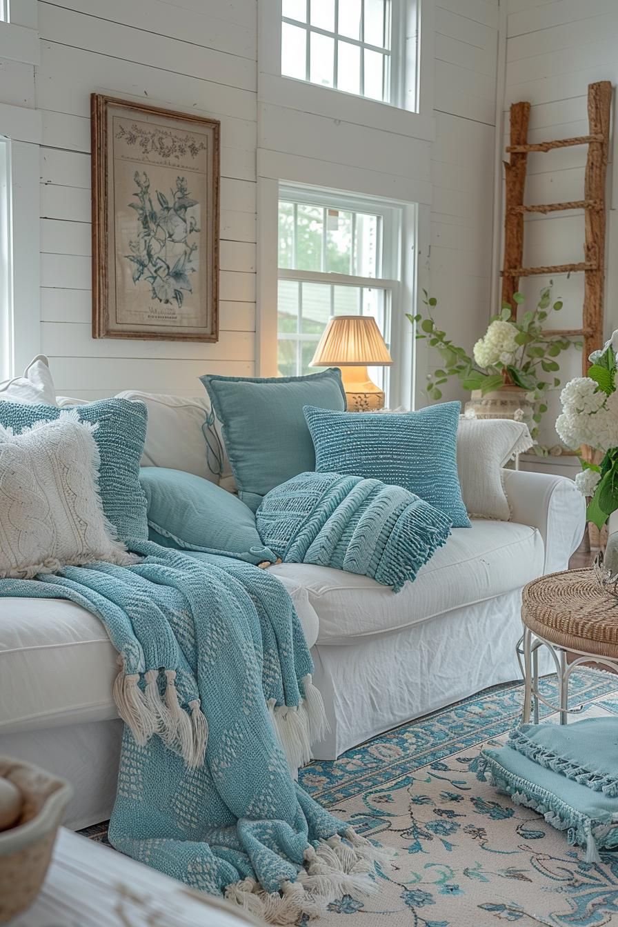 11. Decorative Ladder and Throw Blanket Styling