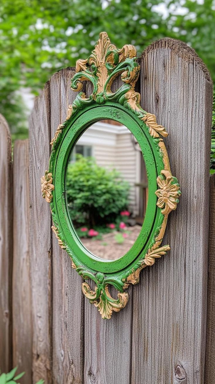 6. Turning an Old Mirror Frame into a Beautiful Addition to Your Garden Fence