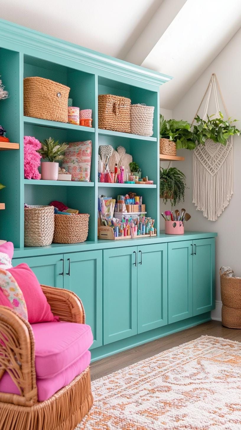 6. Boho Craft Room With Painted Wood Cabinets - photo 2