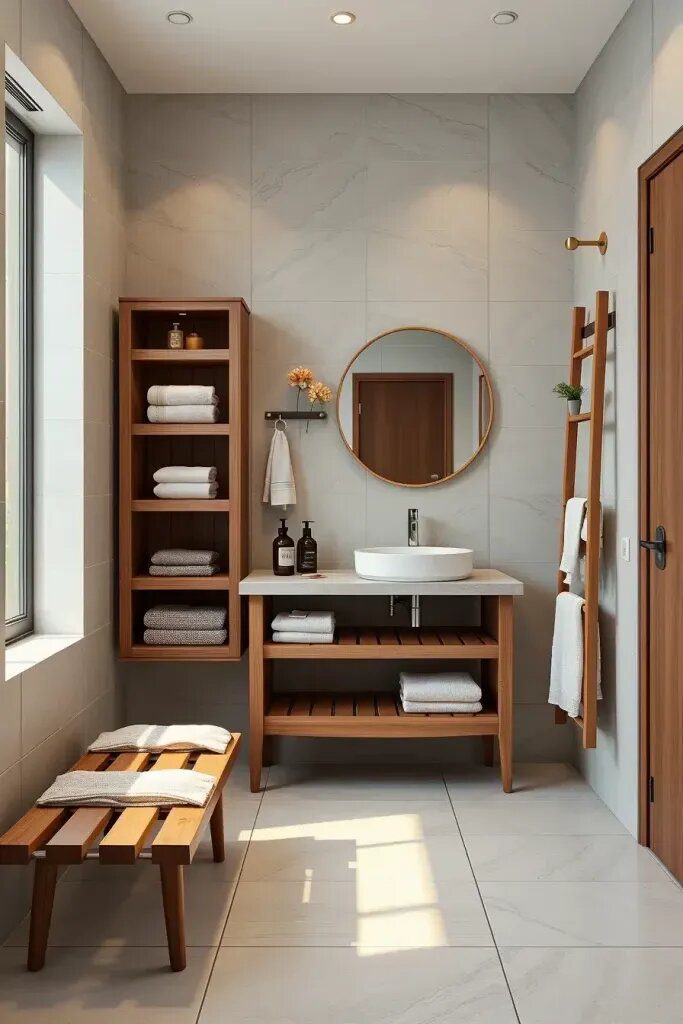 Dual-Purpose Furniture for Japandi Bathrooms