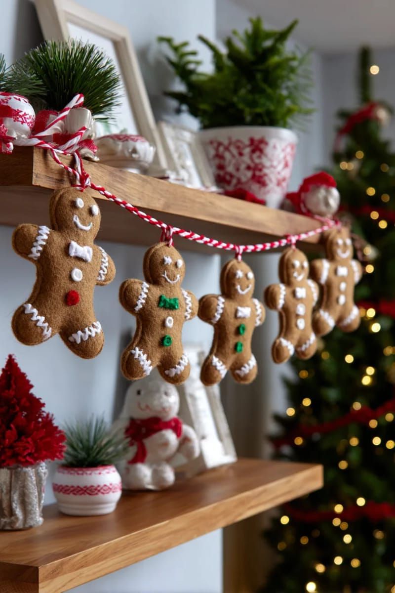 7. Felt Gingerbread Garland with Candy Canes