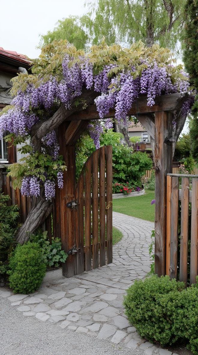 8. Wisteria Climbing a Rustic Arched Gate