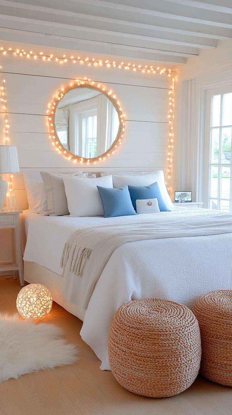 3. Soft string lights around mirrors or windows