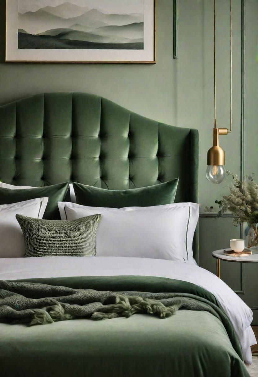 8. Sage Green Velvet Headboard