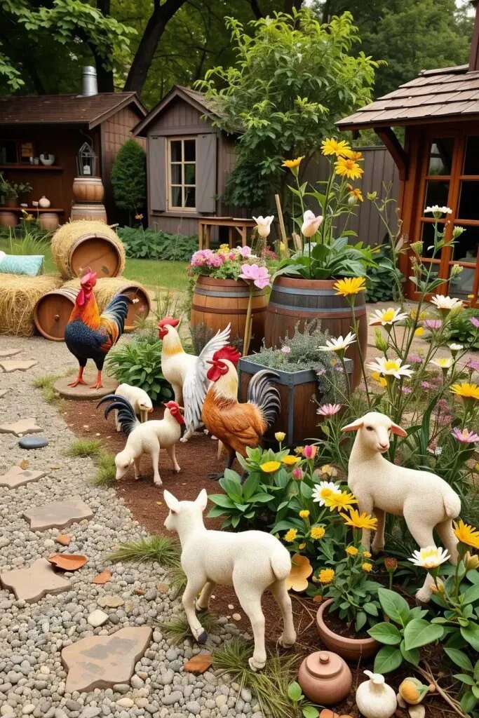 Rustic Farm Animal Figurines for Country Yards