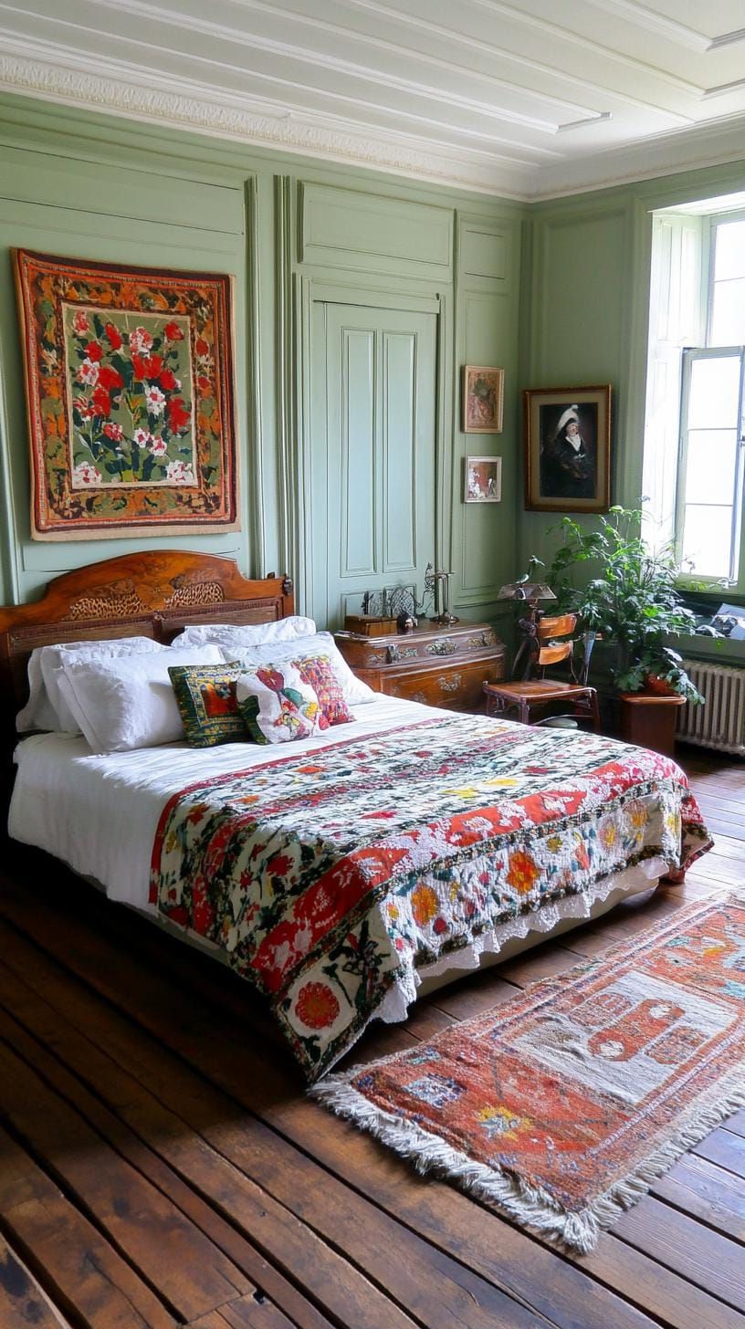 12. Vintage Olive Green Bedroom with Antique Furniture - photo 2