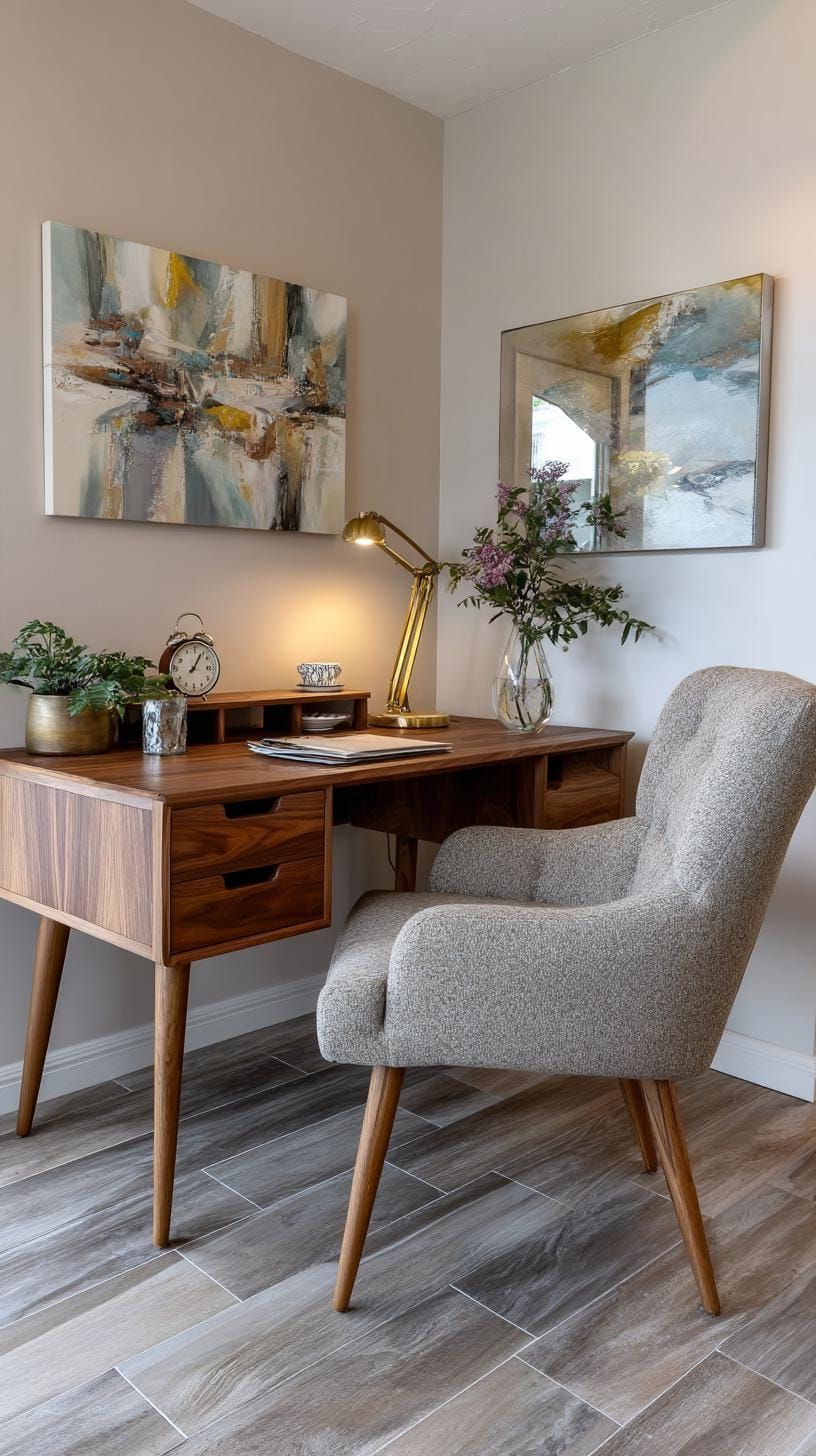 15. A Cozy Mid-century Modern Corner with Stylish Vertical Storage