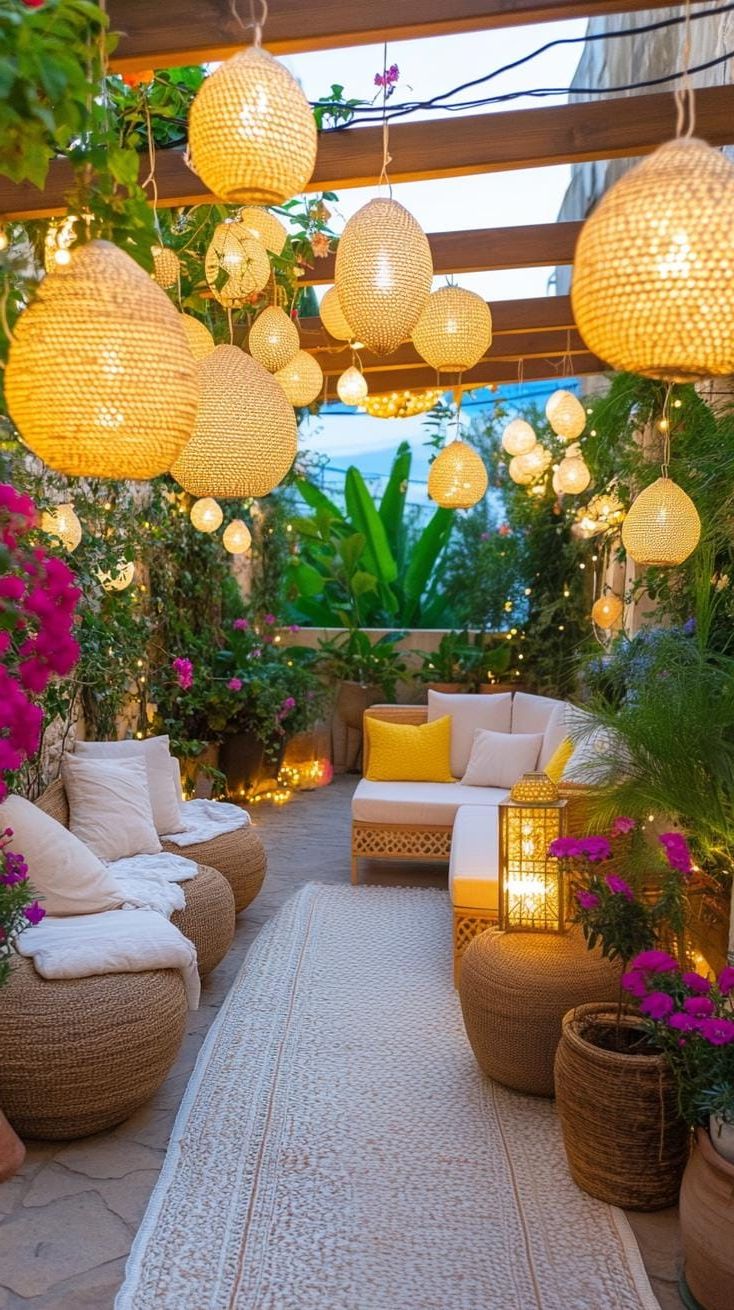 4. Pergola Patio with Fairy Lights and Hanging Plants - photo 3