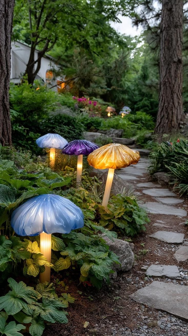 3. Glowing Mushroom Sculptures Lining Garden Paths - photo 2