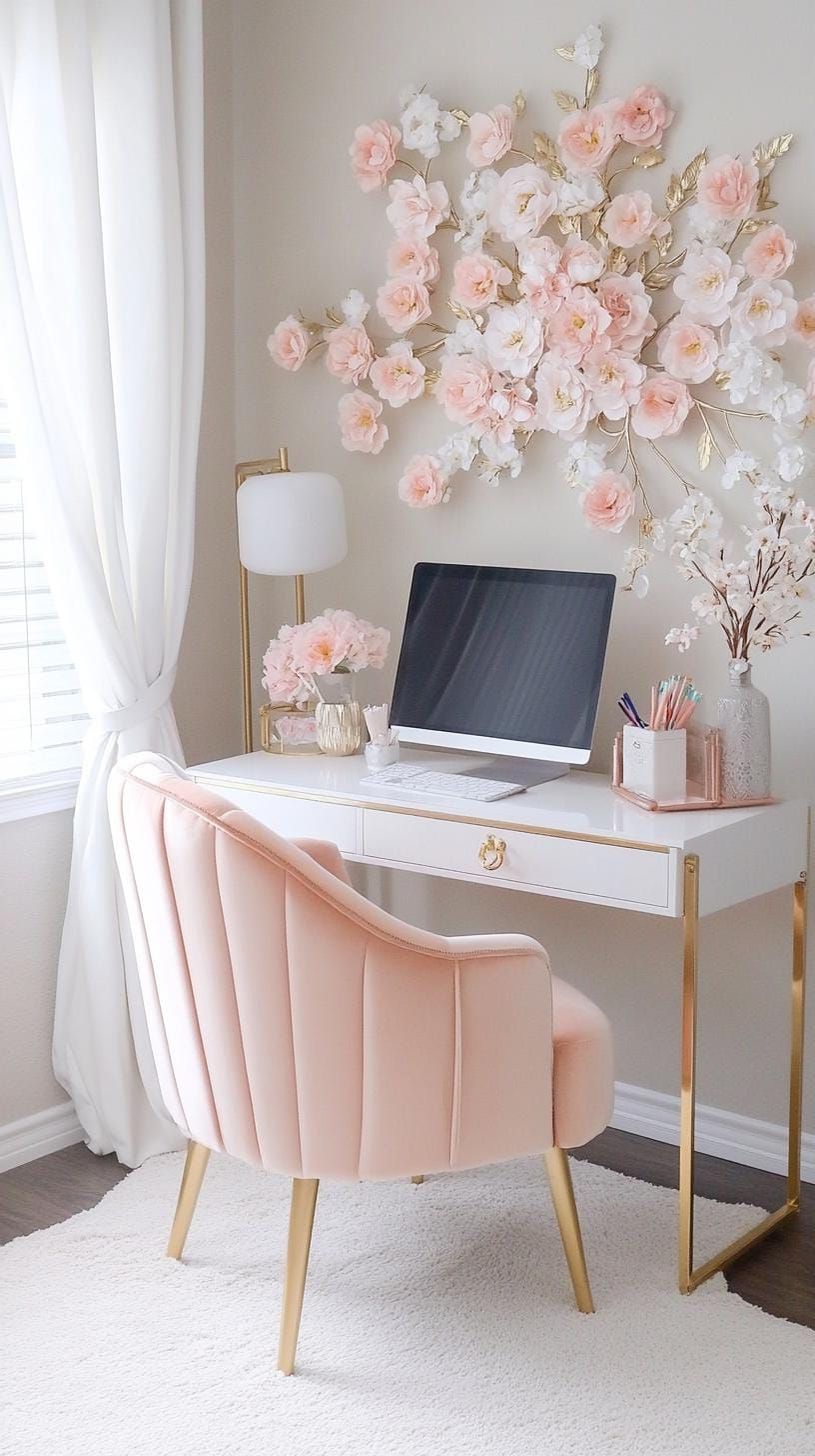 12. A Feminine Touch: Elegant Office Decor with Flowers and Pastel Colors - photo 3