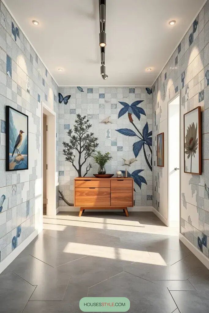 Floor-to-Ceiling Mosaic Art in Hallways