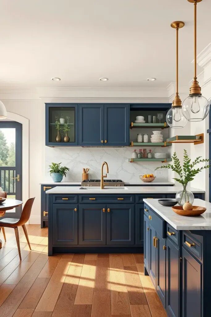 Blue Cabinets Paired with Sage Accents - photo 2