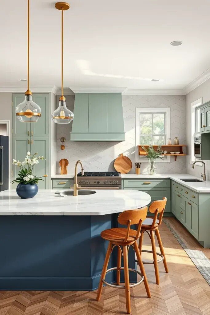 Sage and Blue Pairing for a Modern Kitchen